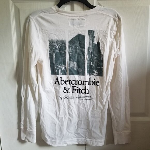 Abercrombie & Fitch Men's T-Shirt X-Small White Black Graphic Unisex Long Sleeve - Picture 1 of 4